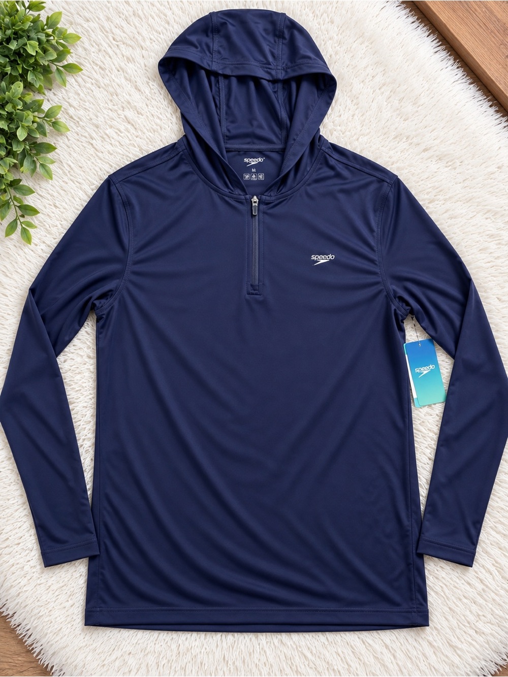Speedo Navy Half-Zip Hooded Swim Top